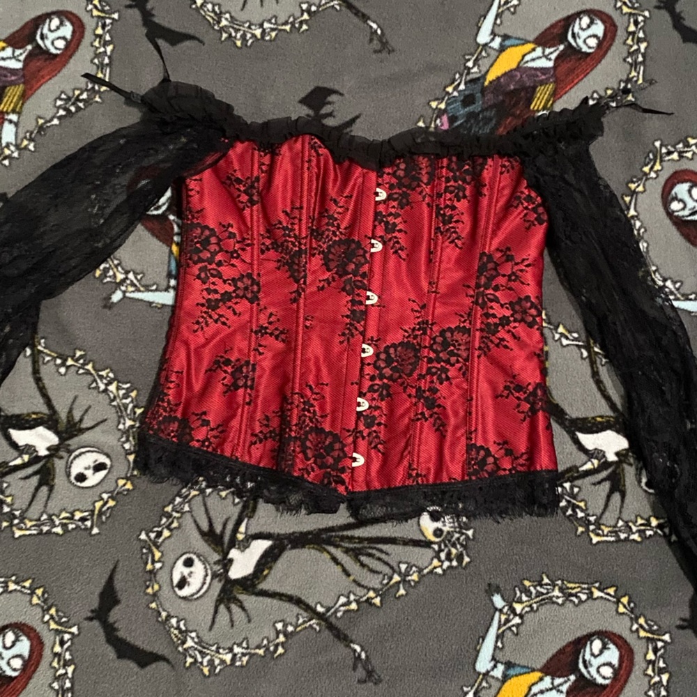 red and black lace boned corset